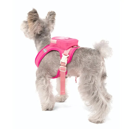 Adjustable Dog Backpack Harness with Reflective Strip Plaid Outdoor Self-Carrying Bag Breathable Pet Walking Harness