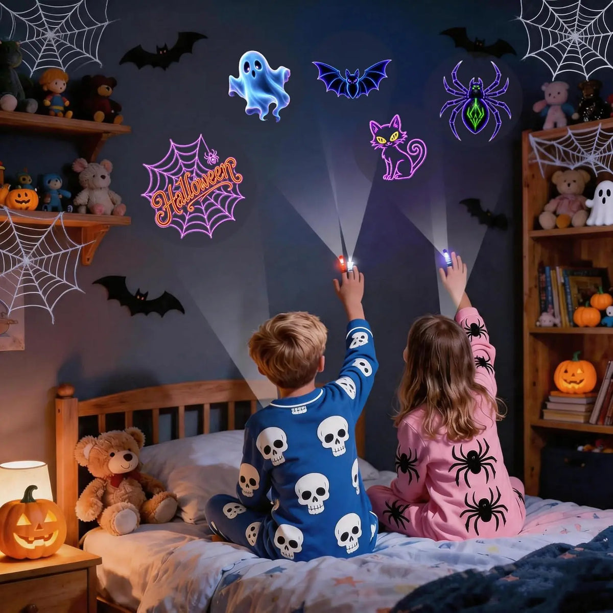 36PCS Halloween LED Light Up Finger Lights Projection Glow Finger Rings for Birthday Party Goodie Bag Stuffers Halloween Decor