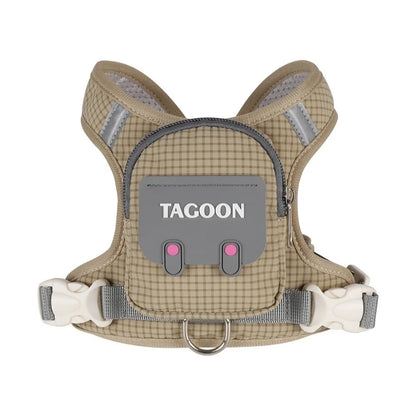 Adjustable Dog Backpack Harness with Reflective Strip Plaid Outdoor Self-Carrying Bag Breathable Pet Walking Harness
