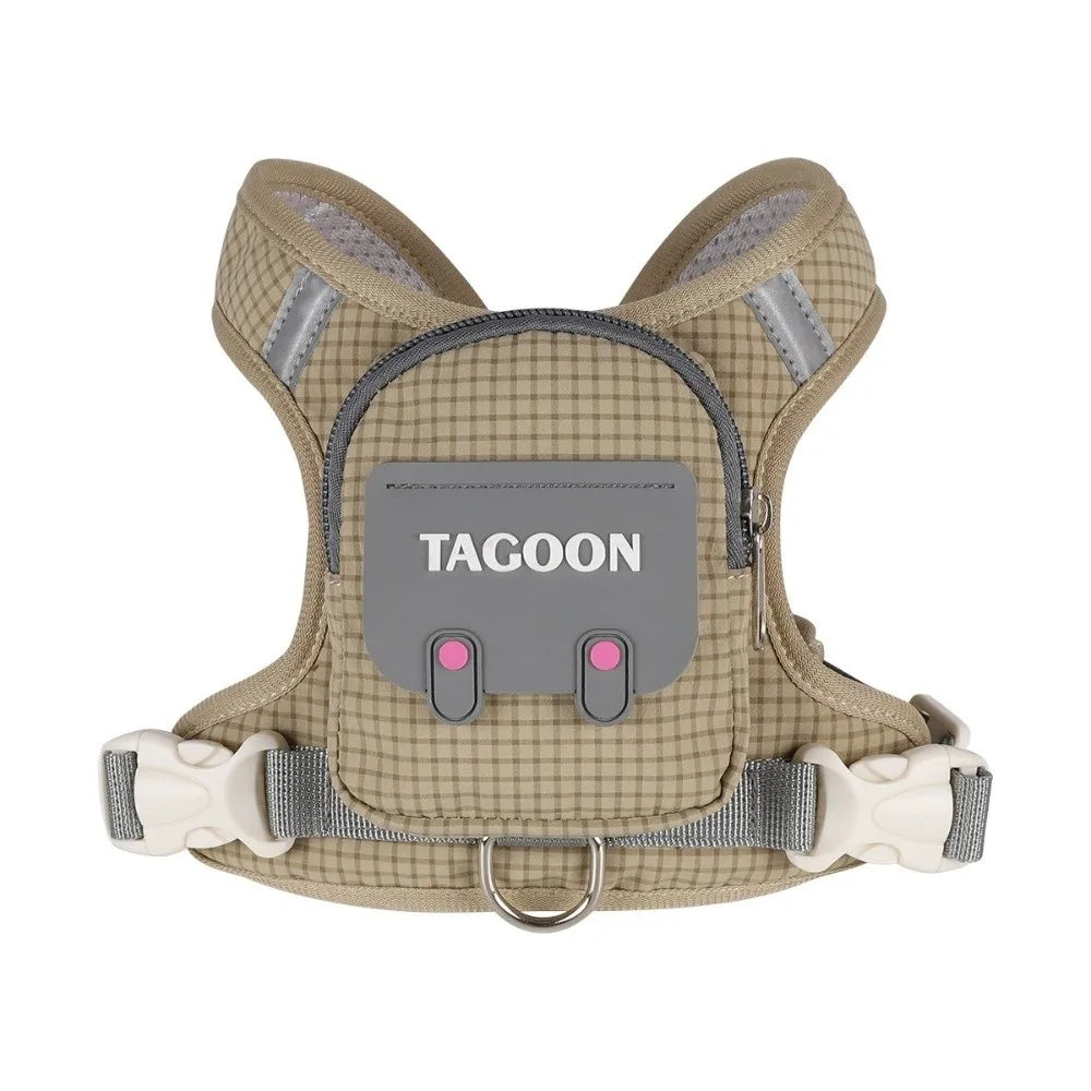 Adjustable Dog Backpack Harness with Reflective Strip Plaid Outdoor Self-Carrying Bag Breathable Pet Walking Harness