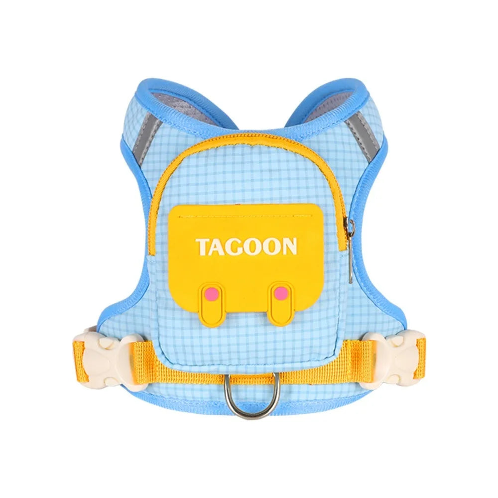 Adjustable Dog Backpack Harness with Reflective Strip Plaid Outdoor Self-Carrying Bag Breathable Pet Walking Harness