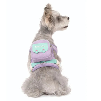 Adjustable Dog Backpack Harness with Reflective Strip Plaid Outdoor Self-Carrying Bag Breathable Pet Walking Harness