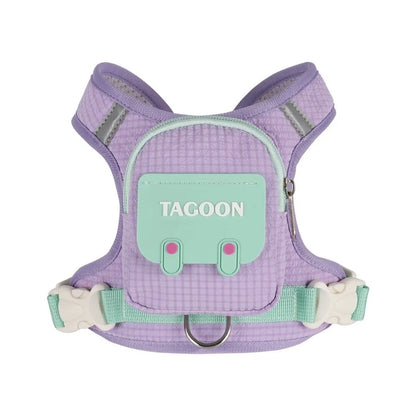 Adjustable Dog Backpack Harness with Reflective Strip Plaid Outdoor Self-Carrying Bag Breathable Pet Walking Harness