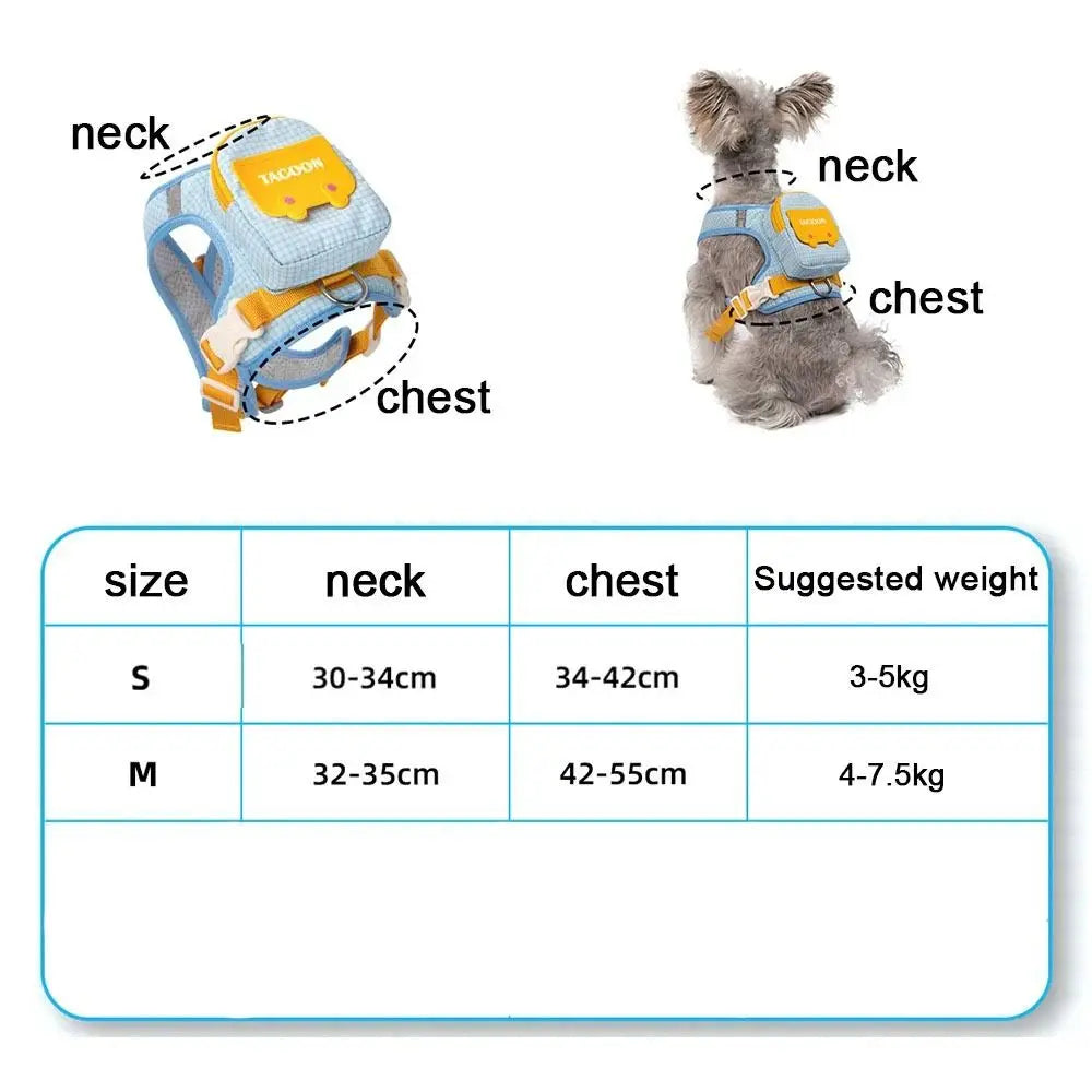 Adjustable Dog Backpack Harness with Reflective Strip Plaid Outdoor Self-Carrying Bag Breathable Pet Walking Harness
