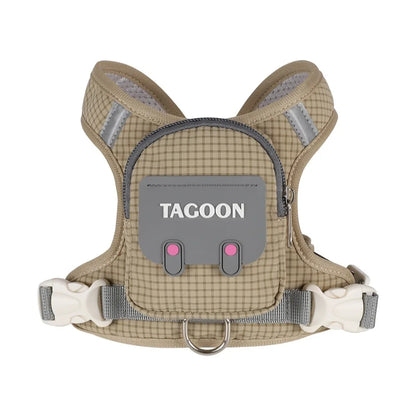 Adjustable Dog Backpack Harness with Reflective Strip Plaid Outdoor Self-Carrying Bag Breathable Pet Walking Harness