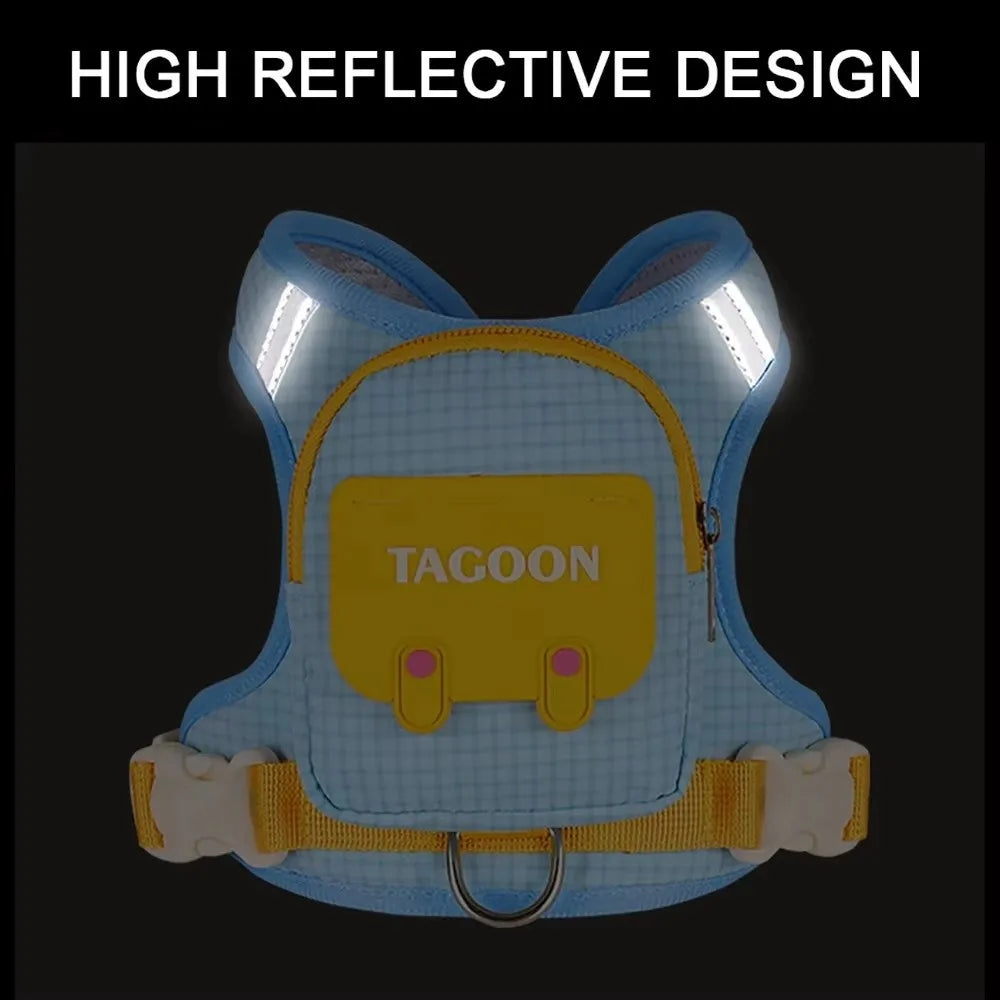 Adjustable Dog Backpack Harness with Reflective Strip Plaid Outdoor Self-Carrying Bag Breathable Pet Walking Harness