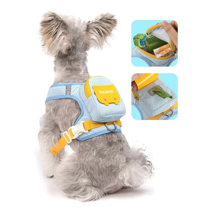Adjustable Dog Backpack Harness with Reflective Strip Plaid Outdoor Self-Carrying Bag Breathable Pet Walking Harness