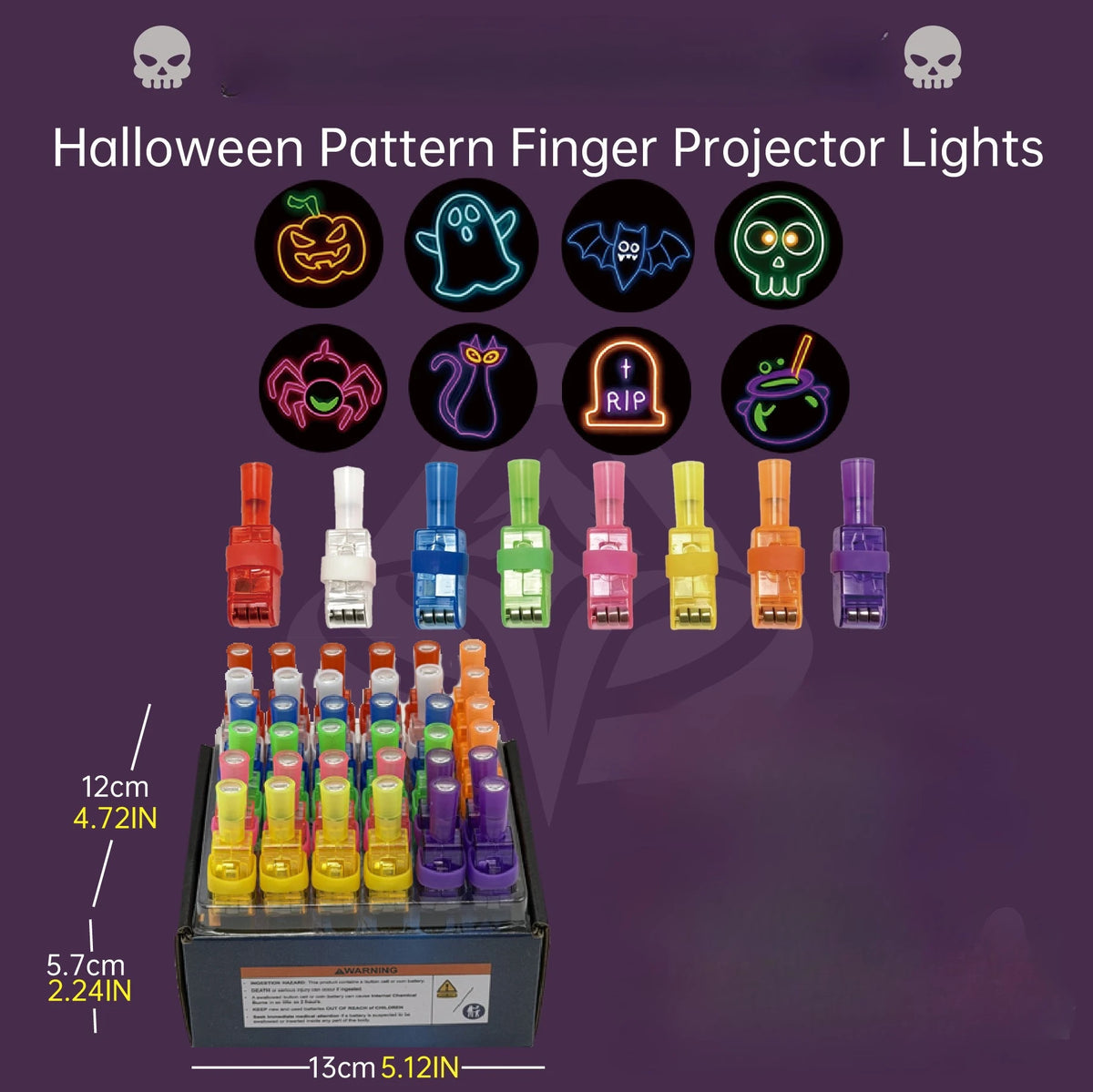 36PCS Halloween LED Light Up Finger Lights Projection Glow Finger Rings for Birthday Party Goodie Bag Stuffers Halloween Decor
