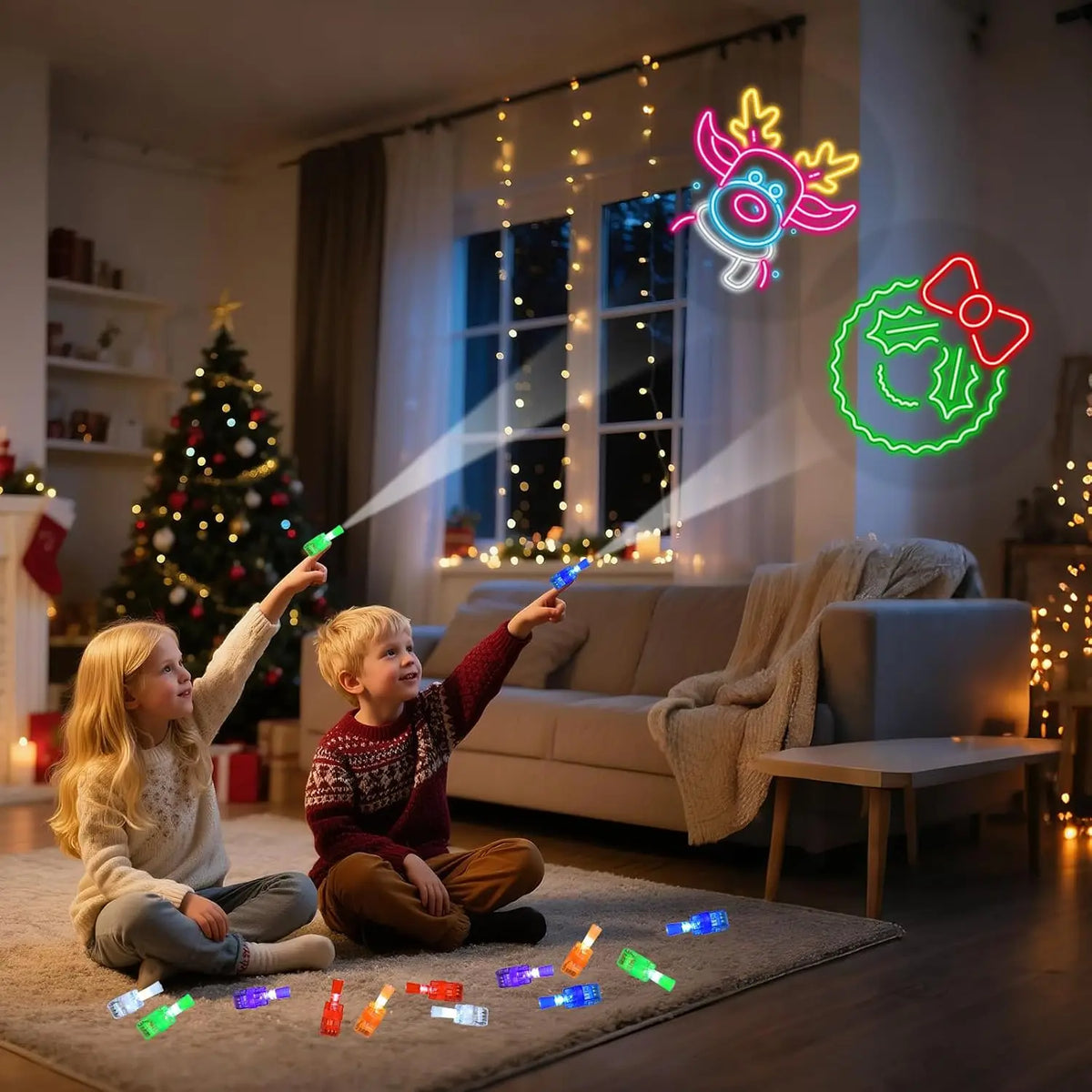 36PCS Halloween LED Light Up Finger Lights Projection Glow Finger Rings for Birthday Party Goodie Bag Stuffers Halloween Decor